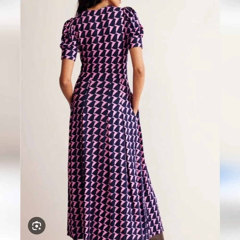 Boden Kristen Pleated Jersey Dress Size 10P Strawberry Sherbert Birdie Office - Picture 2 of 15